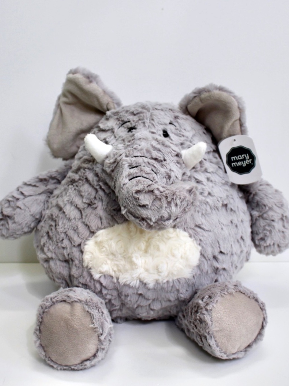 Mary Meyer Puffernutter Elephant Gray Round Fuzzy Plush Stuffed Animal Lovey 14"